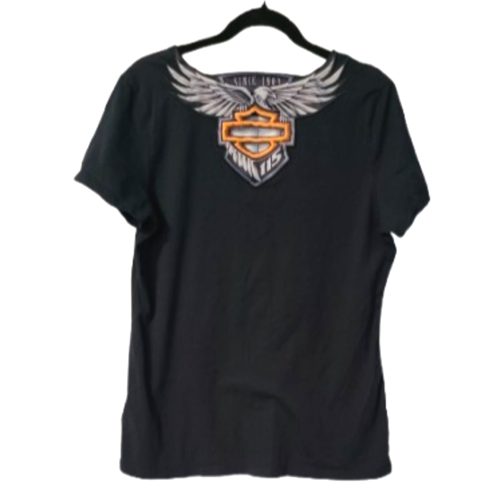 Harley Davidson Faded Spell Out Script Wings T-Shirt Black XXL
